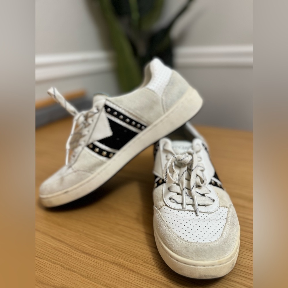 Maje Paris White Leather Suede Sneakers with Star Stud Detail Size 40 US 9.5–10 - Picture 5 of 10